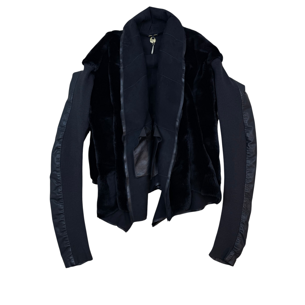 Rick Owens HUN Leather & Mink Fur Jacket Black (Size 38)