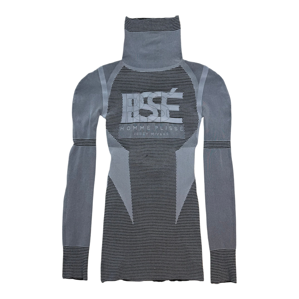 Issey Miyake Homme Plissé Turtleneck Graphic Knit Top Grey (As Is) (One Size)
