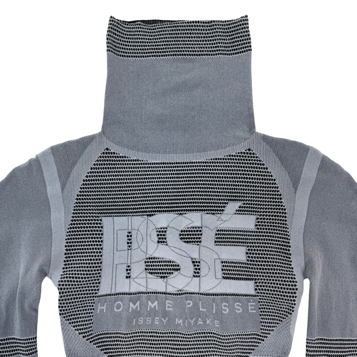 Issey Miyake Homme Plissé Turtleneck Graphic Knit Top Grey (As Is) (One Size)