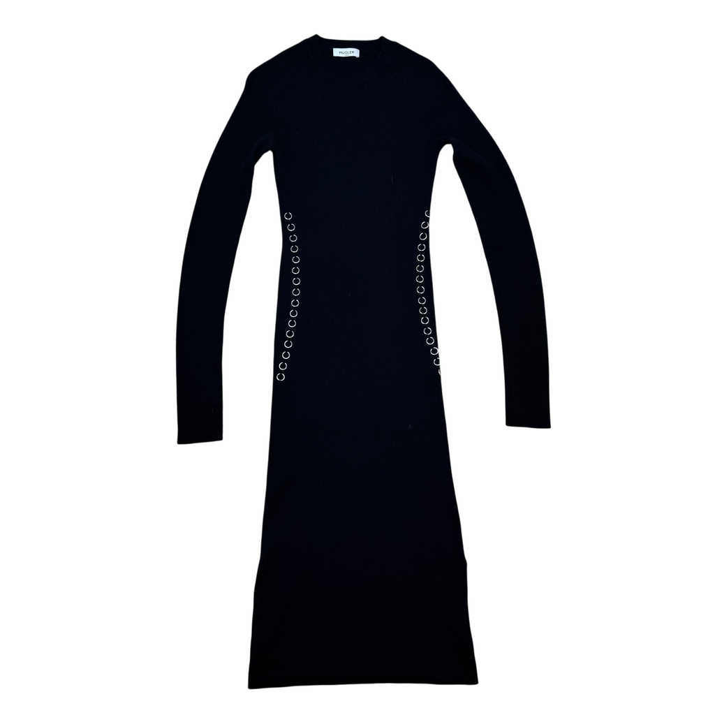 Mugler Vintage Knit Eyelet Detail Maxi Dress Black (Size L)