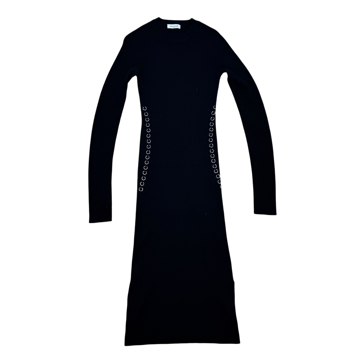 Mugler Vintage Knit Eyelet Detail Maxi Dress Black (Size L)
