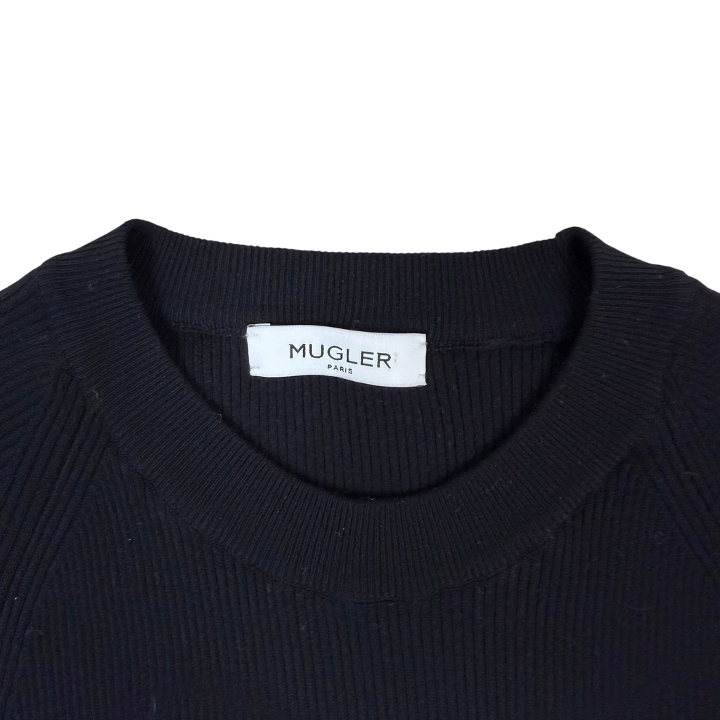 Mugler Vintage Knit Eyelet Detail Maxi Dress Black (Size L)