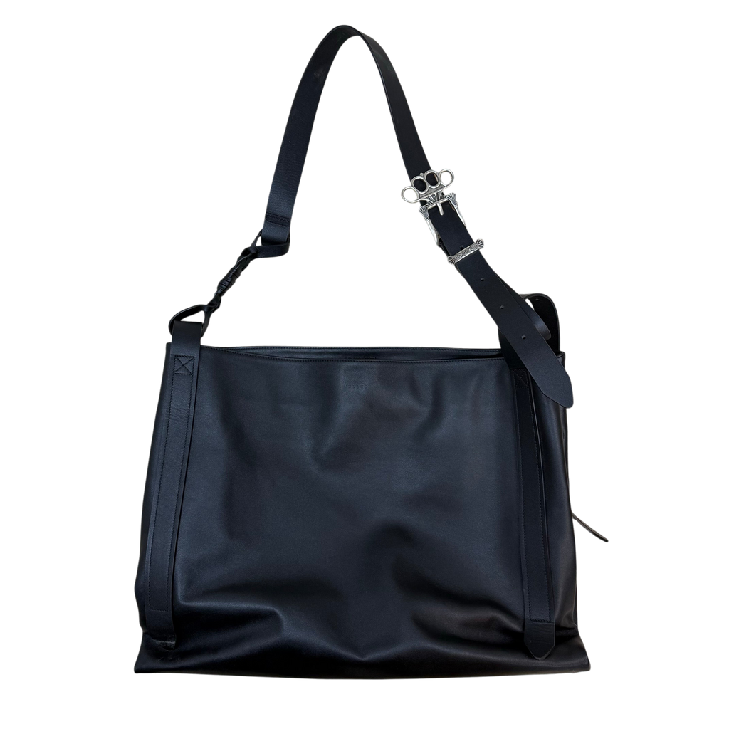 Nullus Calfskin Leather Knuckle Buckle Tote Bag Black
