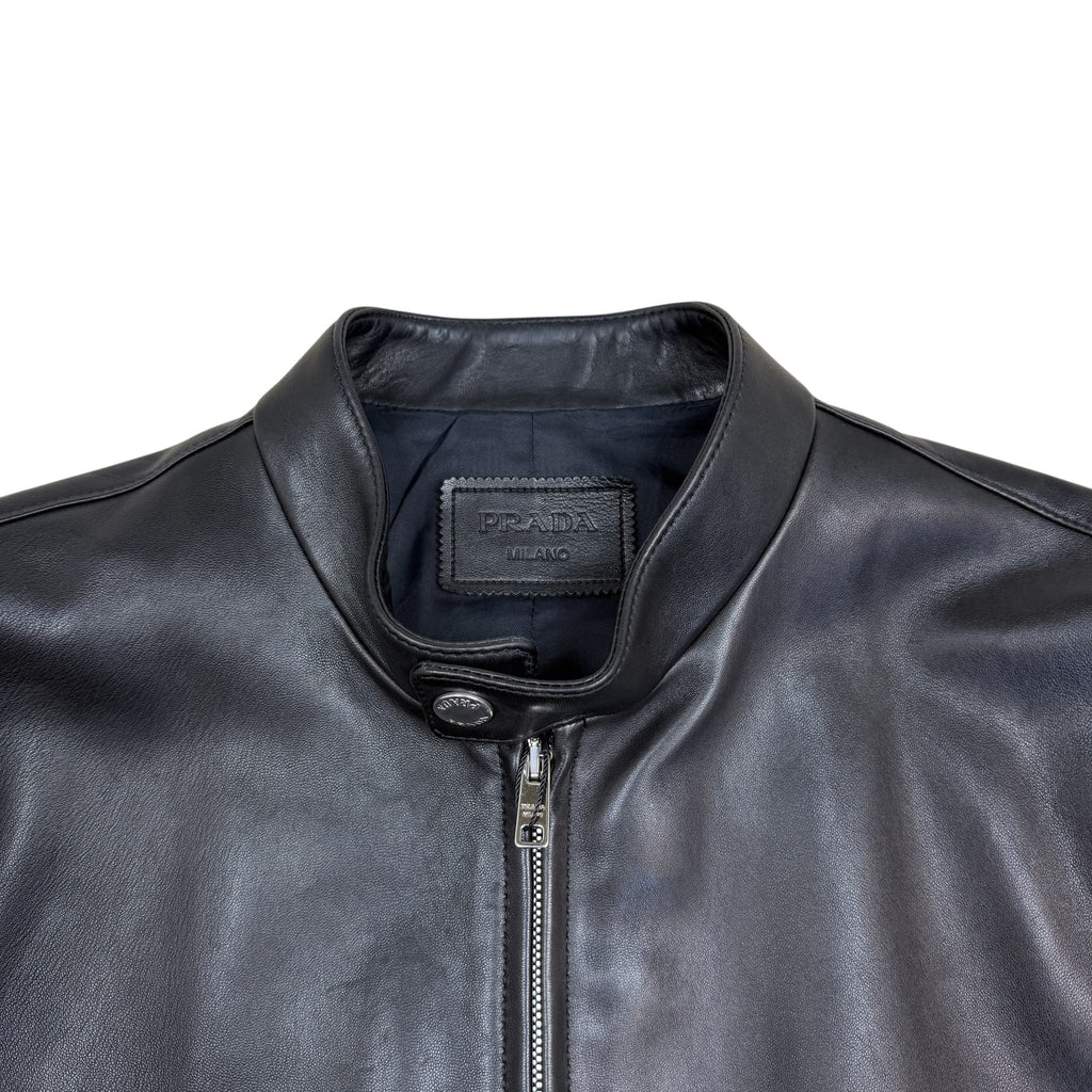 Prada Lambskin Leather Cafe Racer Moto Jacket Black (Size 50/L)