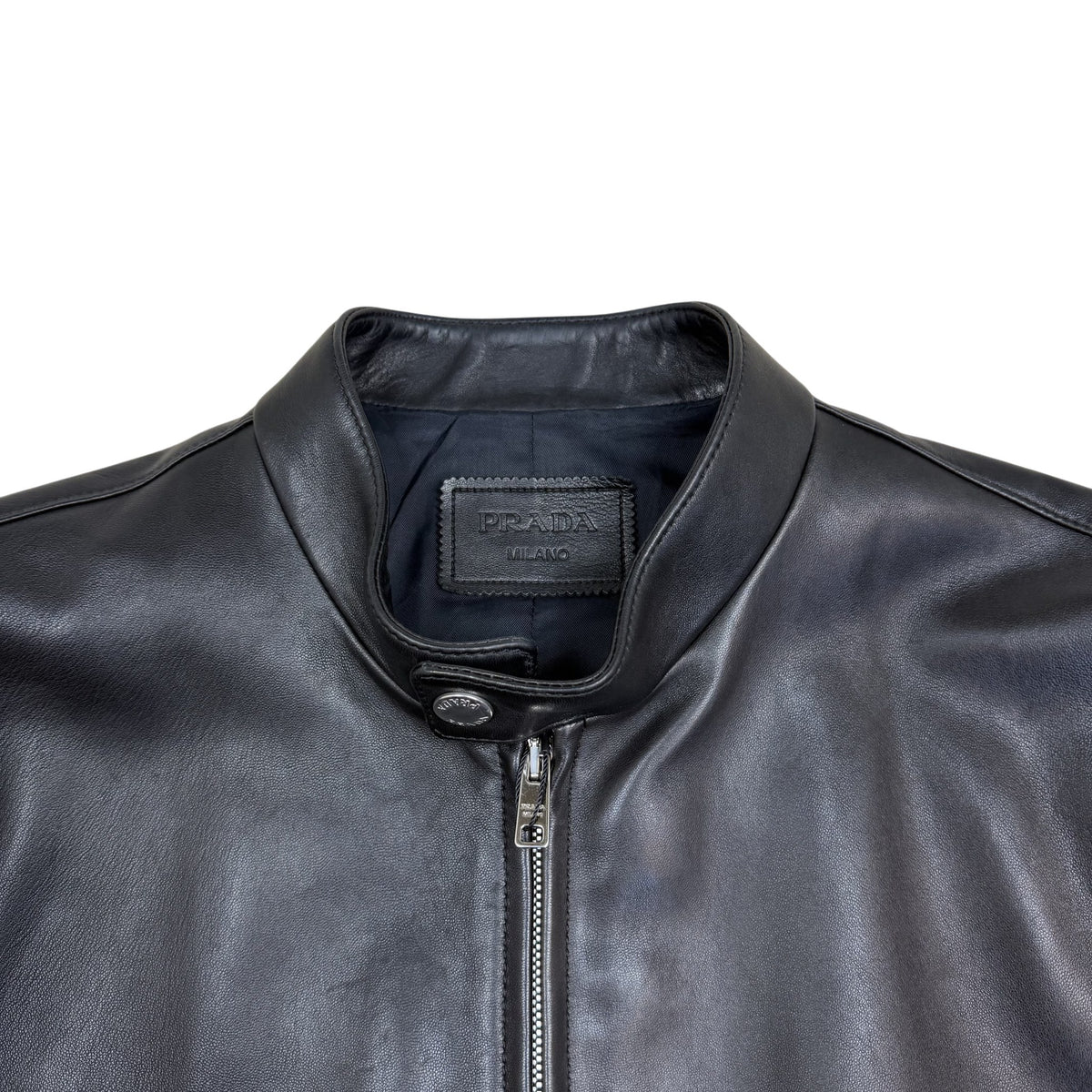 Prada Lambskin Leather Cafe Racer Moto Jacket Black (Size 50/L)