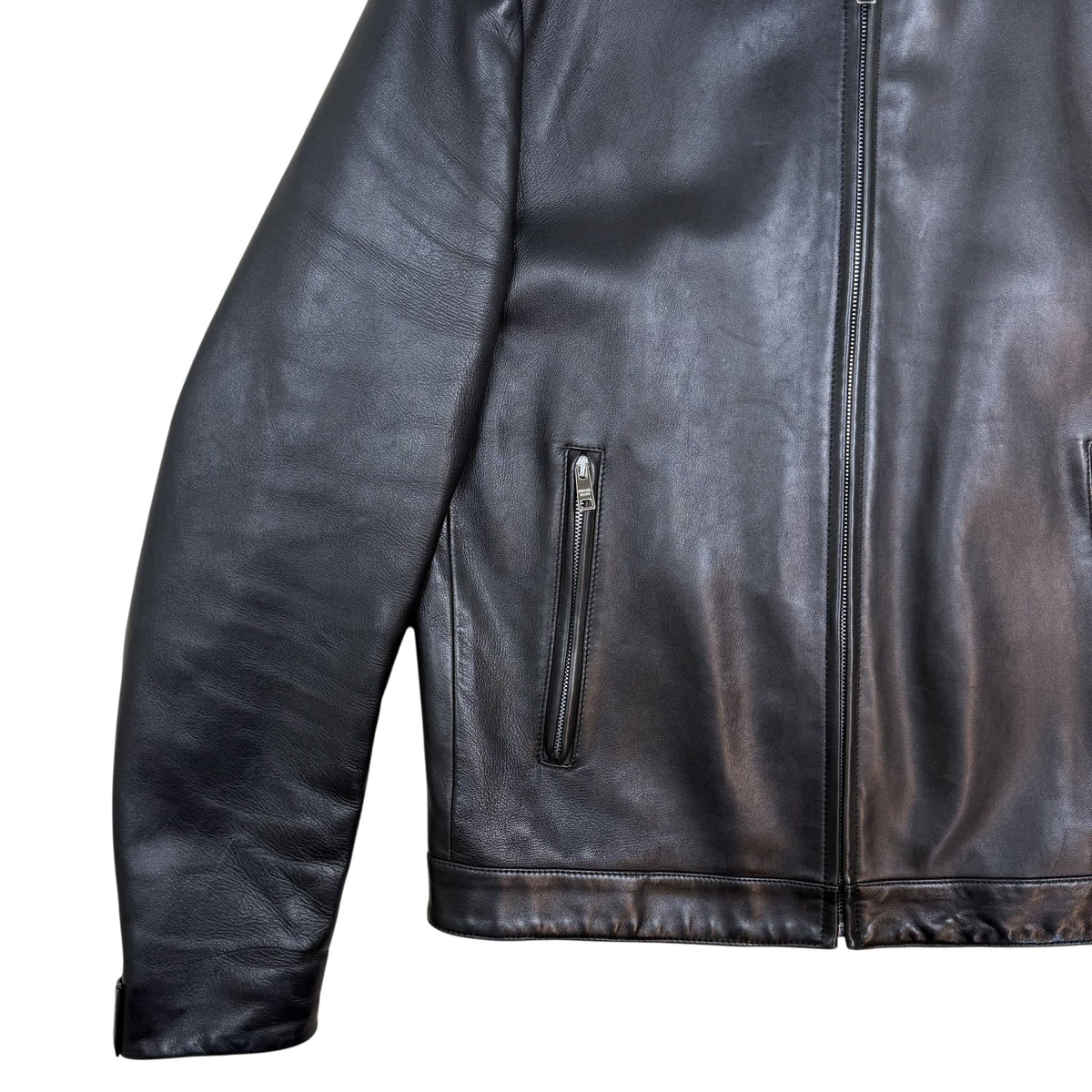 Prada Lambskin Leather Cafe Racer Moto Jacket Black (Size 50/L)