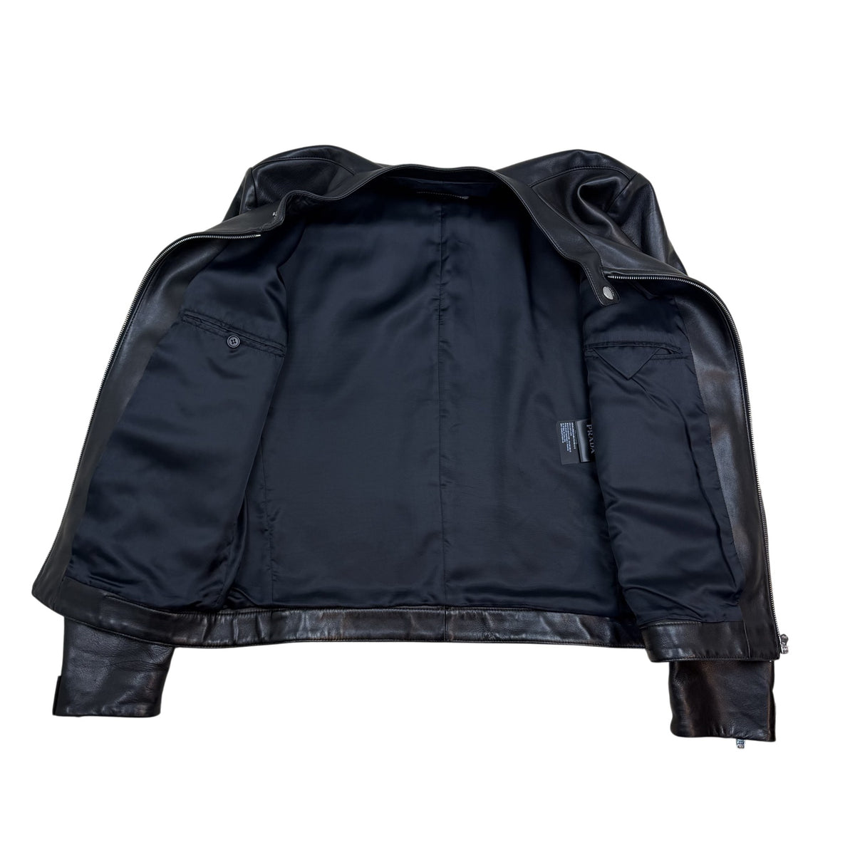 Prada Lambskin Leather Cafe Racer Moto Jacket Black (Size 50/L)