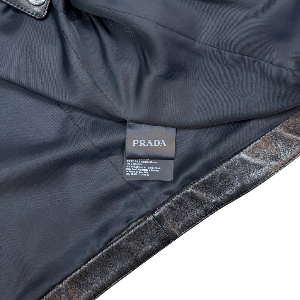 Prada Lambskin Leather Cafe Racer Moto Jacket Black (Size 50/L)