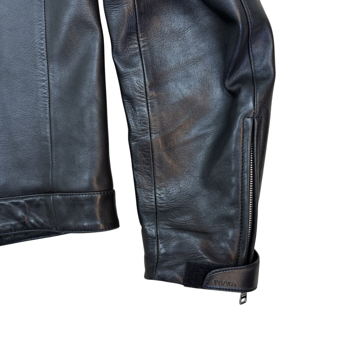 Prada Lambskin Leather Cafe Racer Moto Jacket Black (Size 50/L)