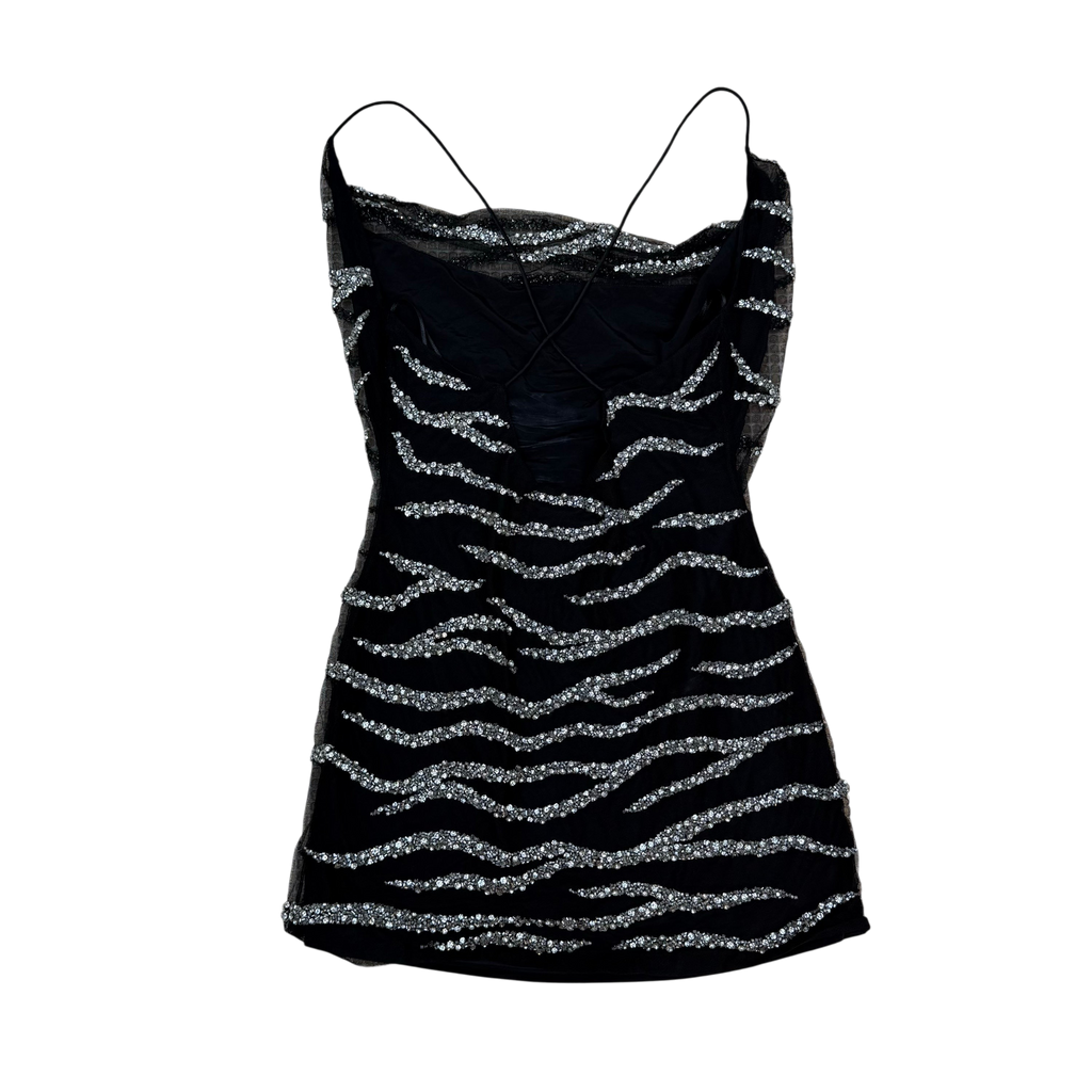 Retrofête Crystal Embellished Zebra Mini Dress Black (Size S)