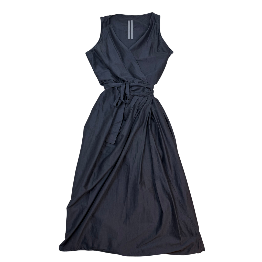 Rick Owens SS19 Babel Cotton Silk Wrap Dress ‘BluJay’ Grey (Size 46)