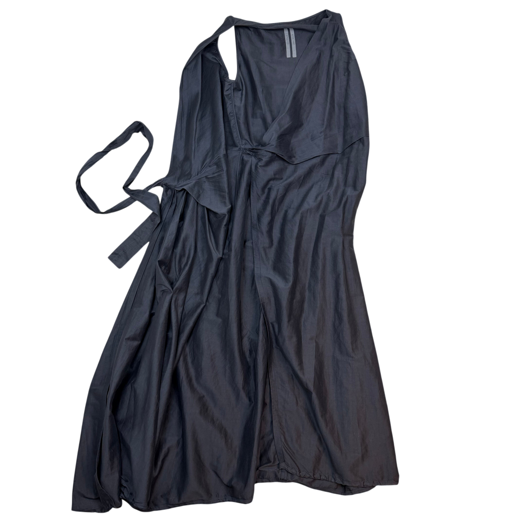 Rick Owens SS19 Babel Cotton Silk Wrap Dress ‘BluJay’ Grey (Size 46)