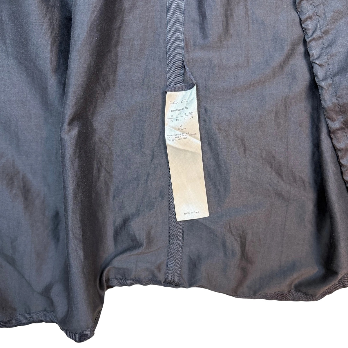 Rick Owens SS19 Babel Cotton Silk Wrap Dress ‘BluJay’ Grey (Size 46)