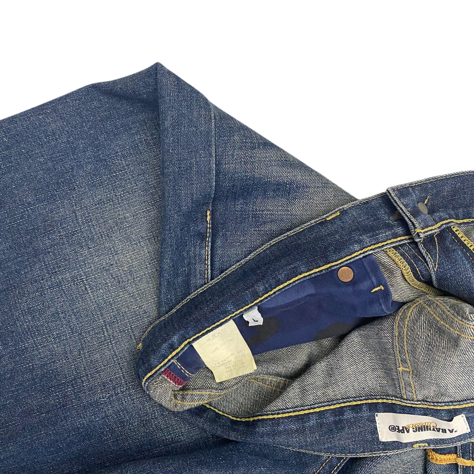 Bape Sta 00s Logo Embroidered Denim Shorts Blue (Fits 36")