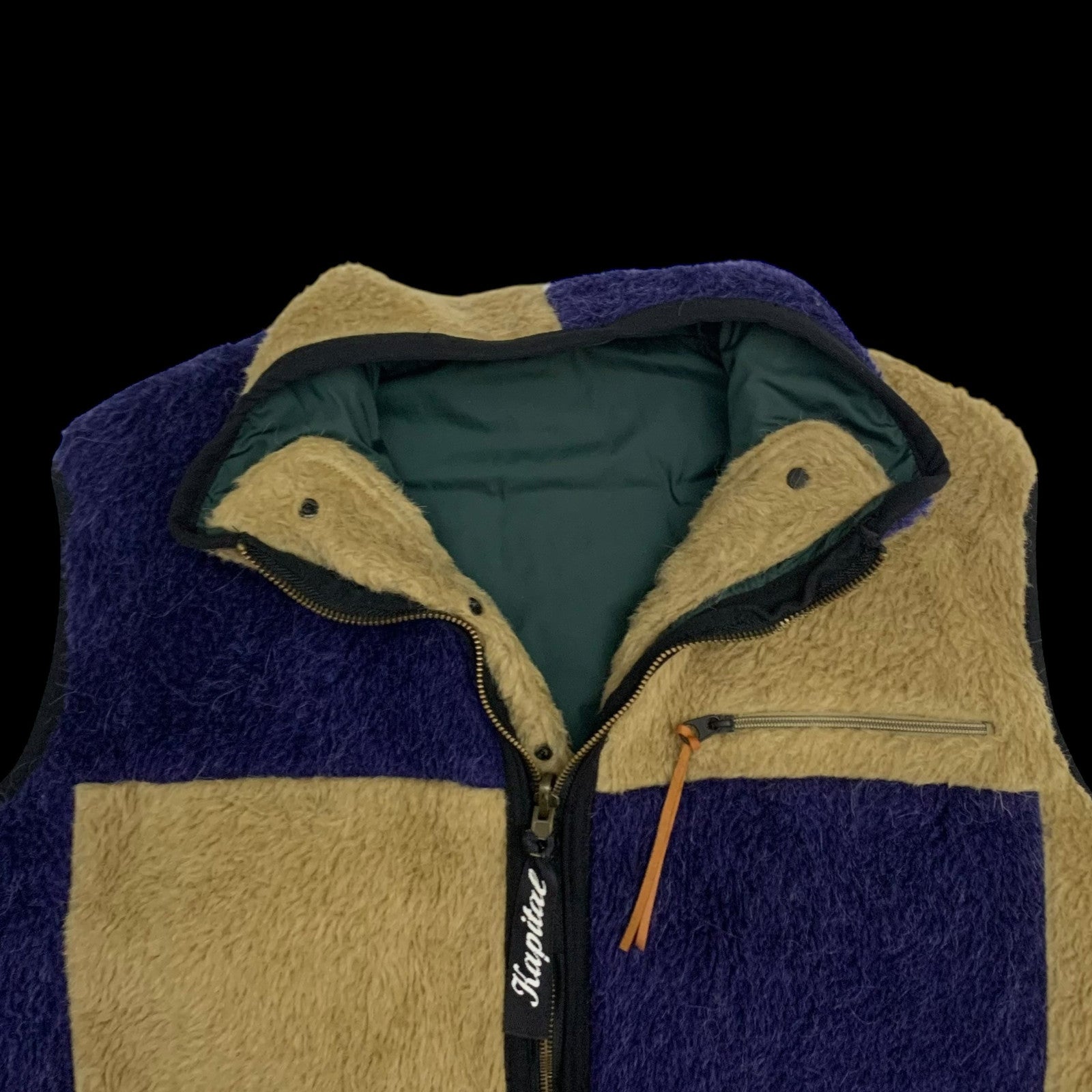 Kapital Reversible Wool Boa Fleece Colour Block Vest (Size S)
