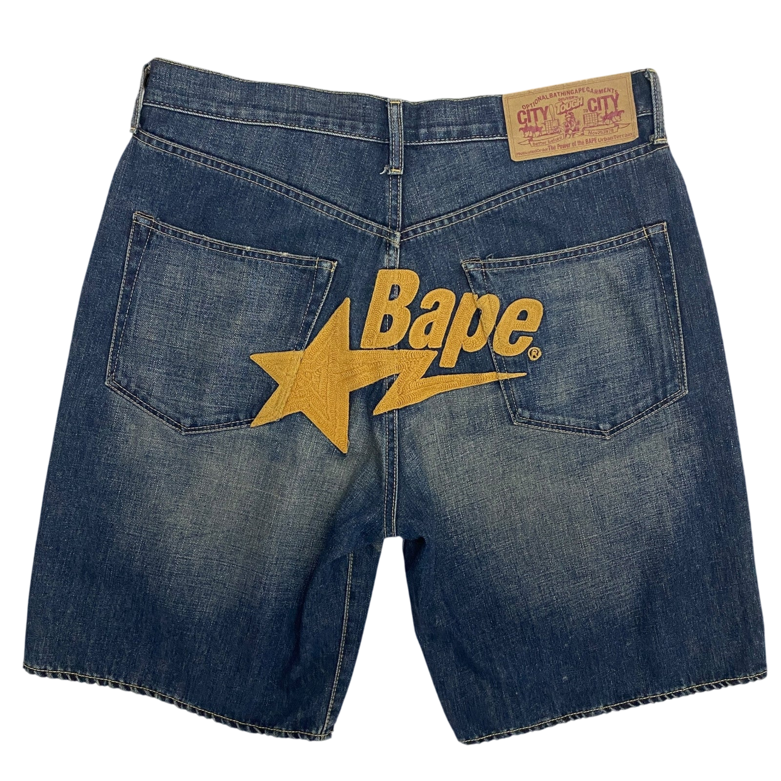 Bape Sta 00s Logo Embroidered Denim Shorts Blue (Fits 36")