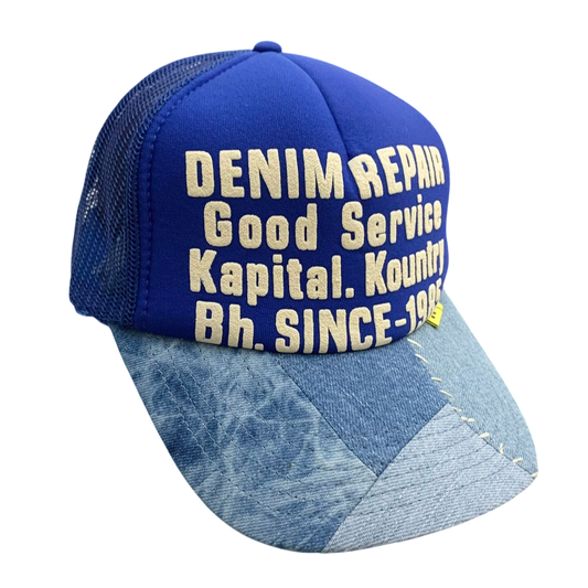 Kapital ‘Denim Repair Service' Denim Reconstruction Trucker Cap Blue/Light blue