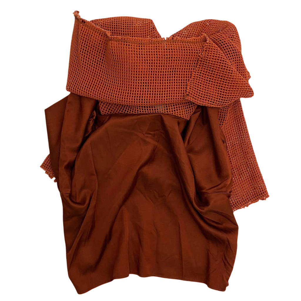 Song For The Mute Double-Layered Raw Hem Mesh Sweater Orange (Fits M)