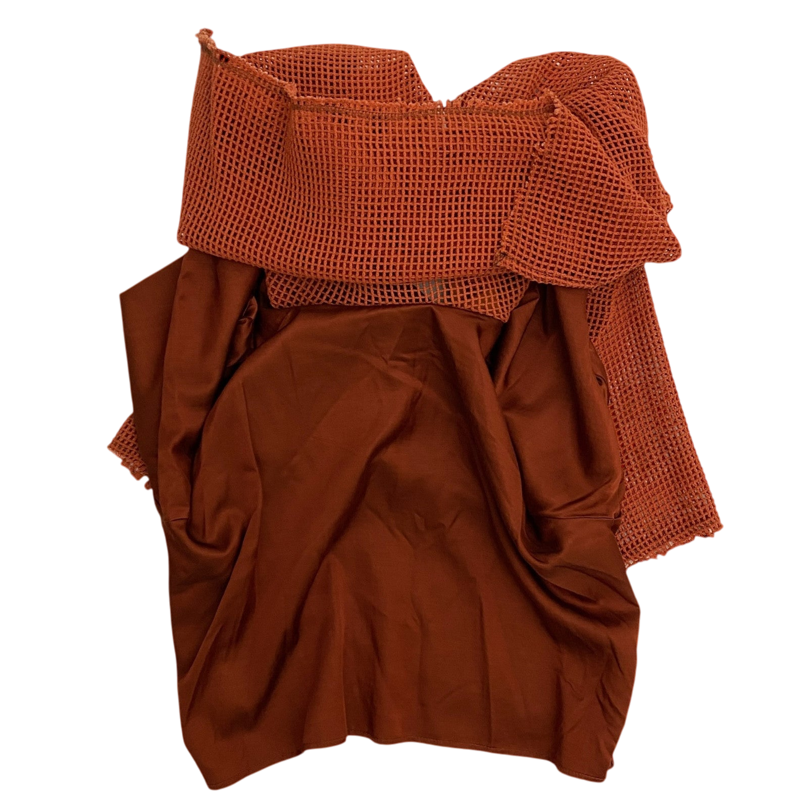 Song For The Mute Double-Layered Raw Hem Mesh Sweater Orange (Fits M)