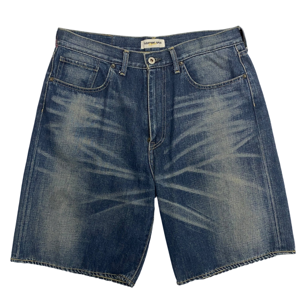 Bape Sta 00s Logo Embroidered Denim Shorts Blue (Fits 36")