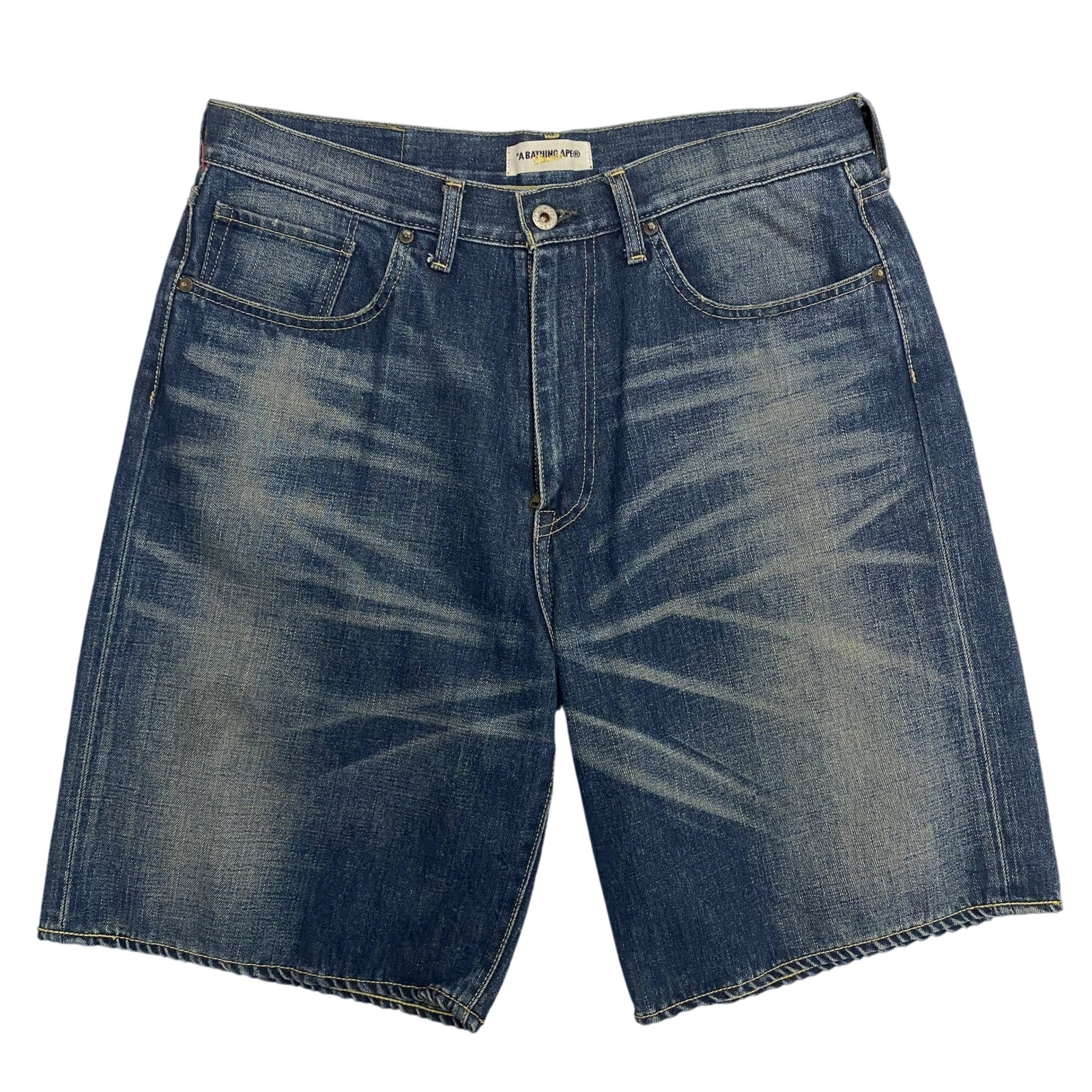 Bape Sta 00s Logo Embroidered Denim Shorts Blue (Fits 36")