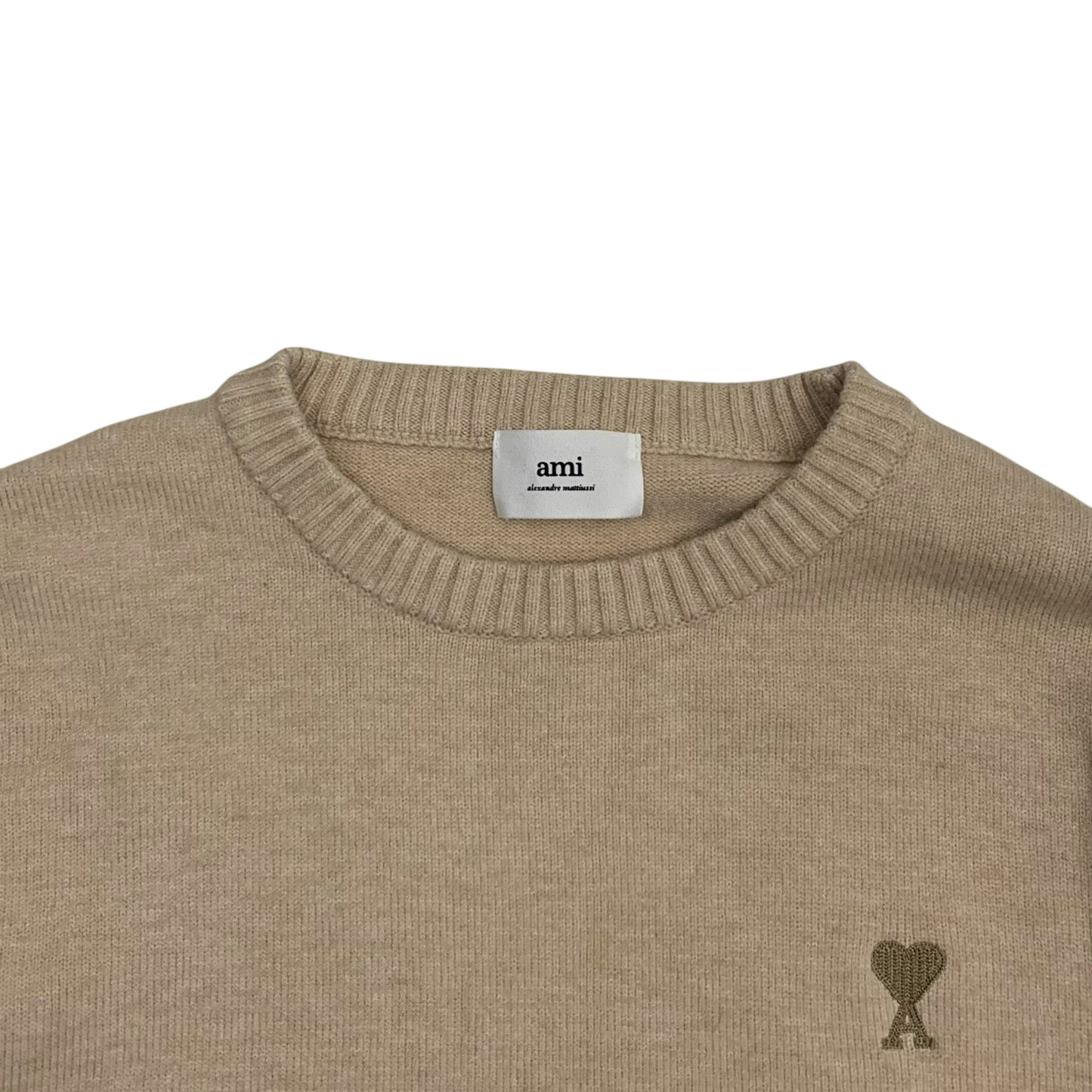 Ami Paris De Coeur Wool Blend Knit Sweatshirt Beige (Size M)