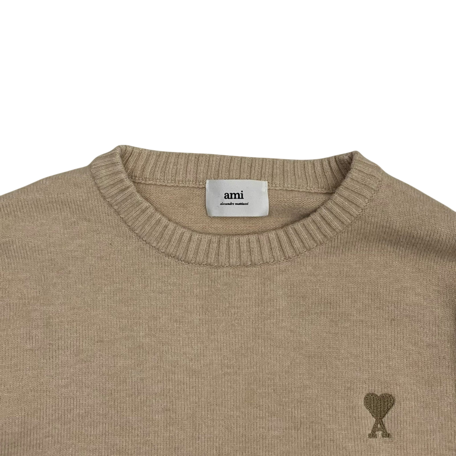Ami Paris De Coeur Wool Blend Knit Sweatshirt Beige (Size M)