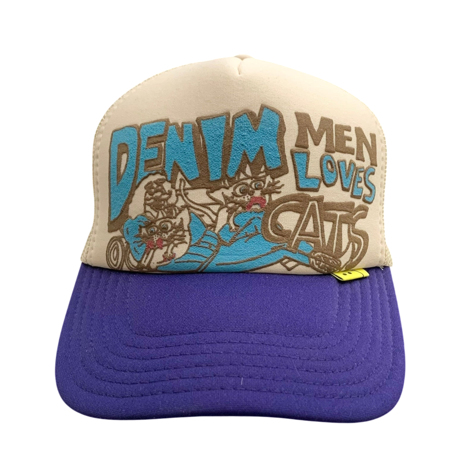 Kapital ‘Denim Men Love Cats’ Trucker Cap Beige / Purple
