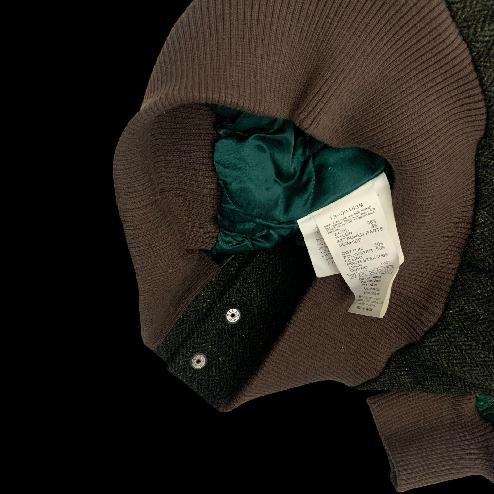 Sacai Colourblock Cowhide & Wool Stadium Jacket (Fits M)