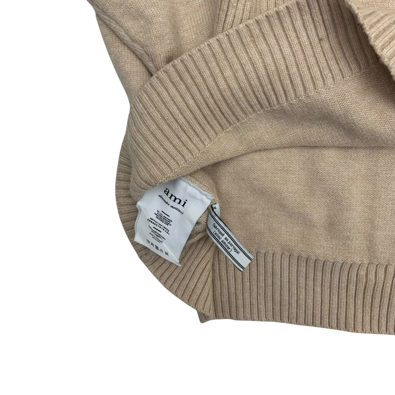 Ami Paris De Coeur Wool Blend Knit Sweatshirt Beige (Size M)