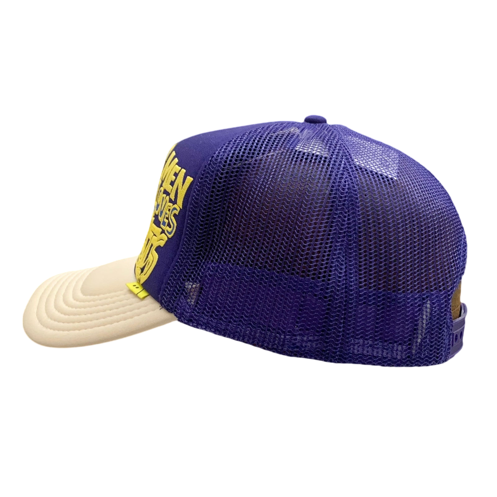 Kapital ‘Denim Men Loves Cats’ Mesh Trucker Cap Purple/Cream