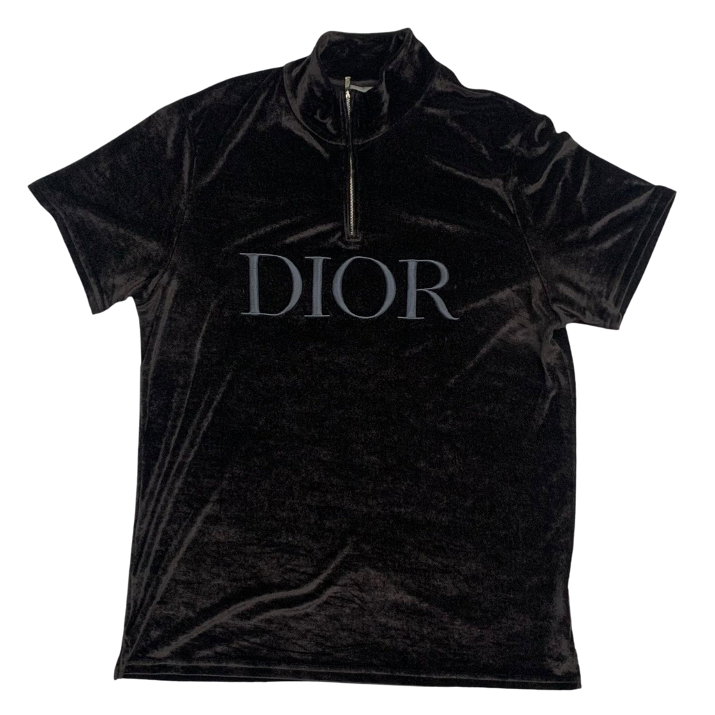 Dior by Kim Jones AW19 Half Zip Velvet T-Shirt Black (Fits L-XL)