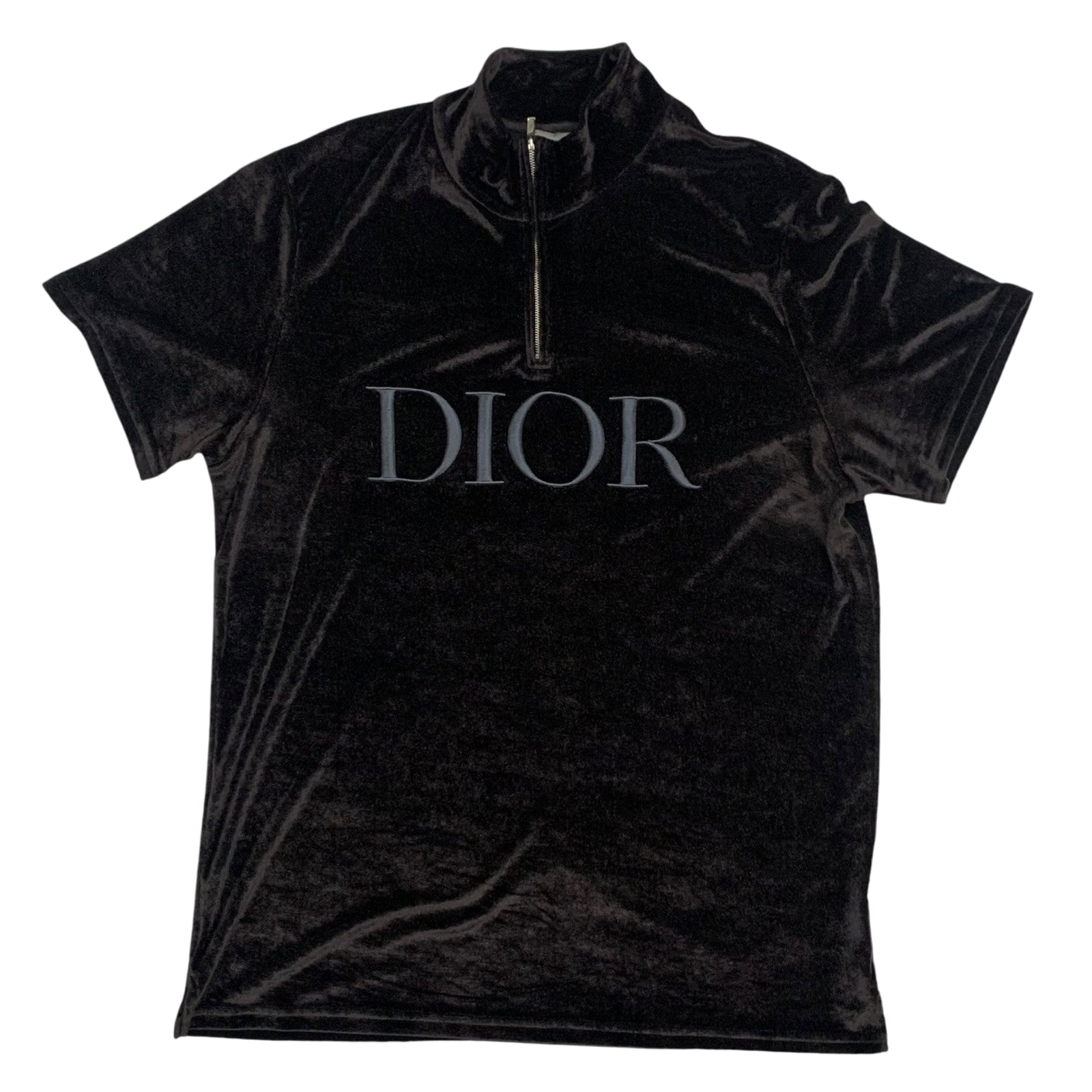 Dior by Kim Jones AW19 Half Zip Velvet T-Shirt Black (Fits L-XL)