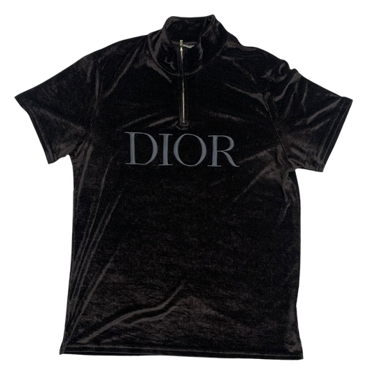 Dior by Kim Jones AW19 Half Zip Velvet T-Shirt Black (Fits L-XL)
