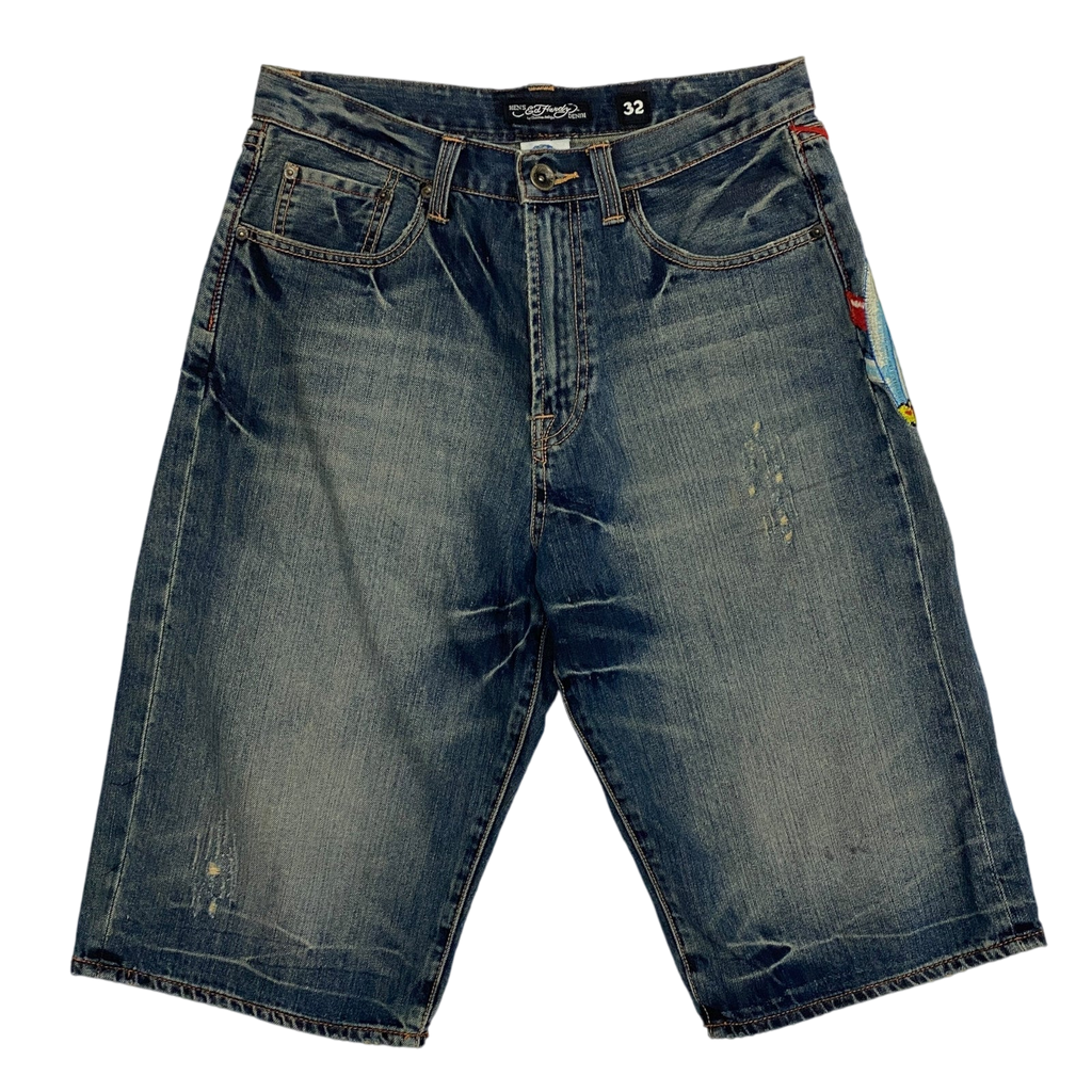 Ed Hardy Japan Embroidered Denim Shorts (Size 32”)