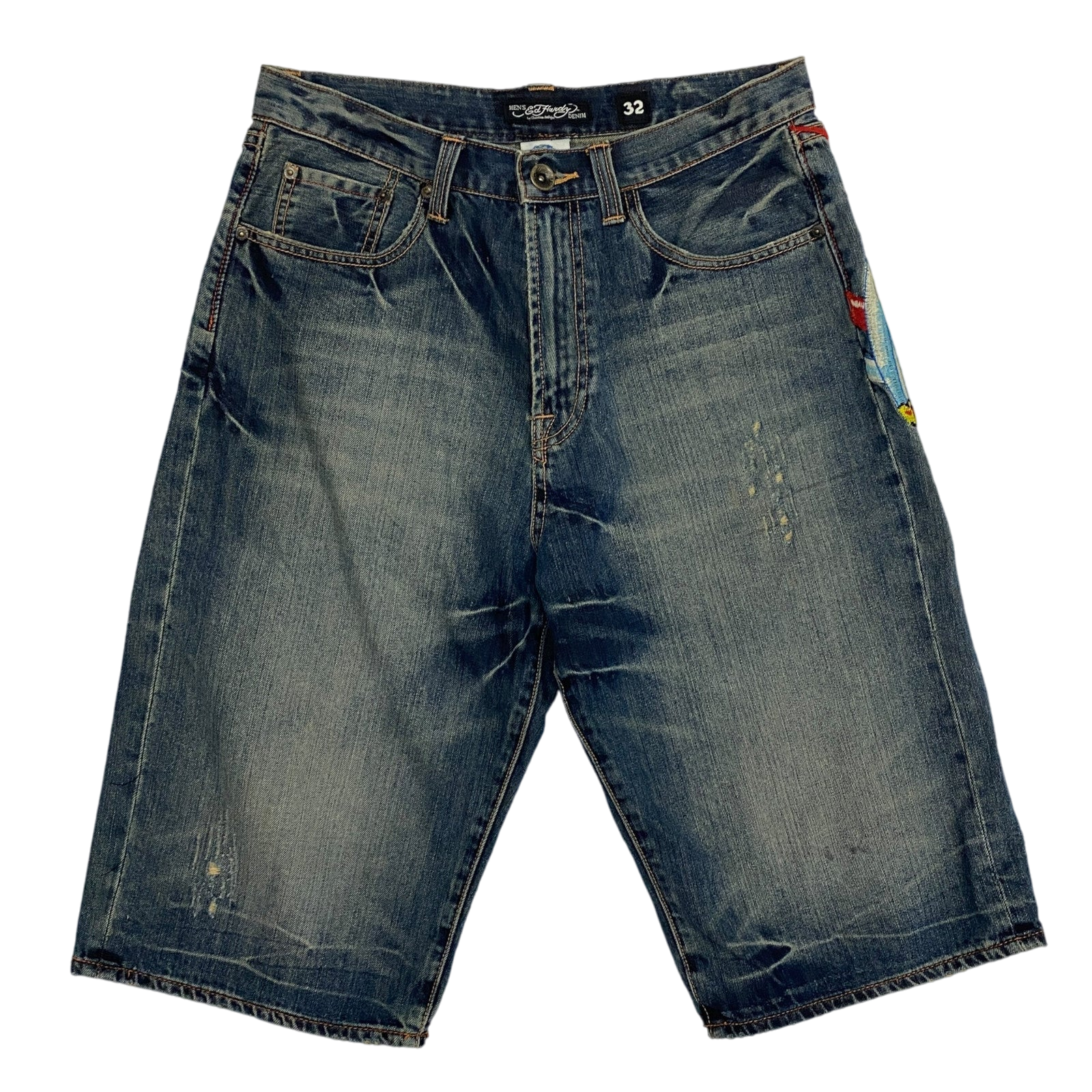 Ed Hardy Japan Embroidered Denim Shorts (Size 32”)