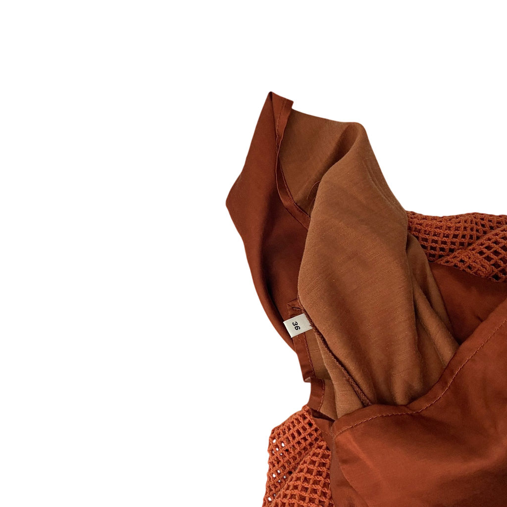 Song For The Mute Double-Layered Raw Hem Mesh Sweater Orange (Fits M)