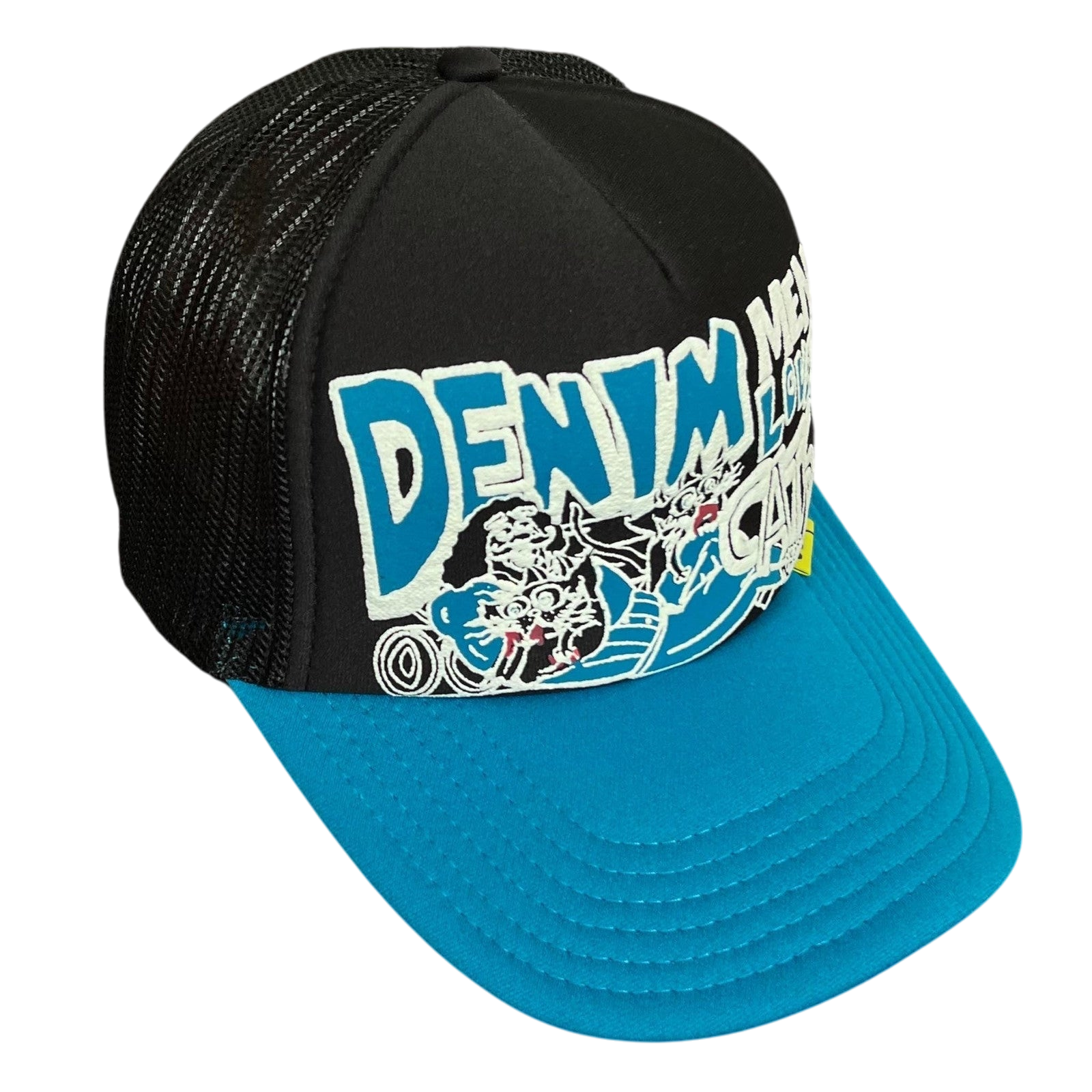 Kapital ‘Denim Men Love Cats’ Trucker Cap Black / Blue