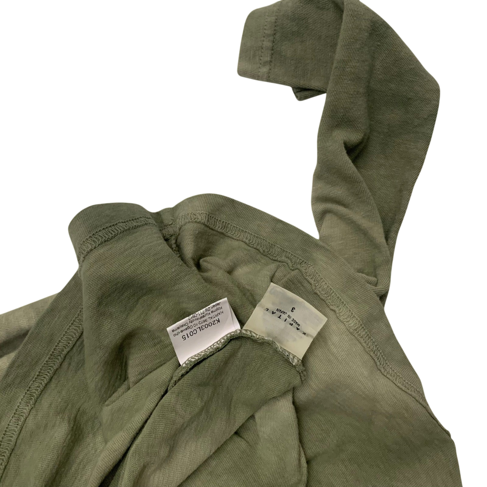 Kapital Tenjiku Uneven Dip Dye Crulon Long-Sleeve Tee Khaki (Fits M)