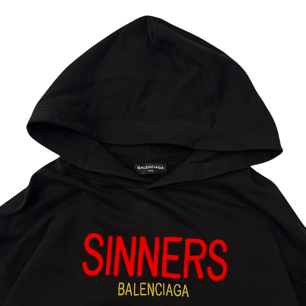 Balenciaga ‘SINNERS’ Oversized Embroidered Hooded Sweatshirt Black (Fits M-L)