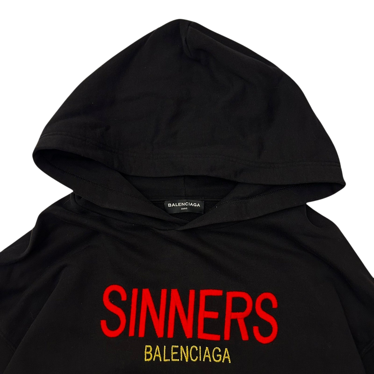 Balenciaga ‘SINNERS’ Oversized Embroidered Hooded Sweatshirt Black (Fits M-L)