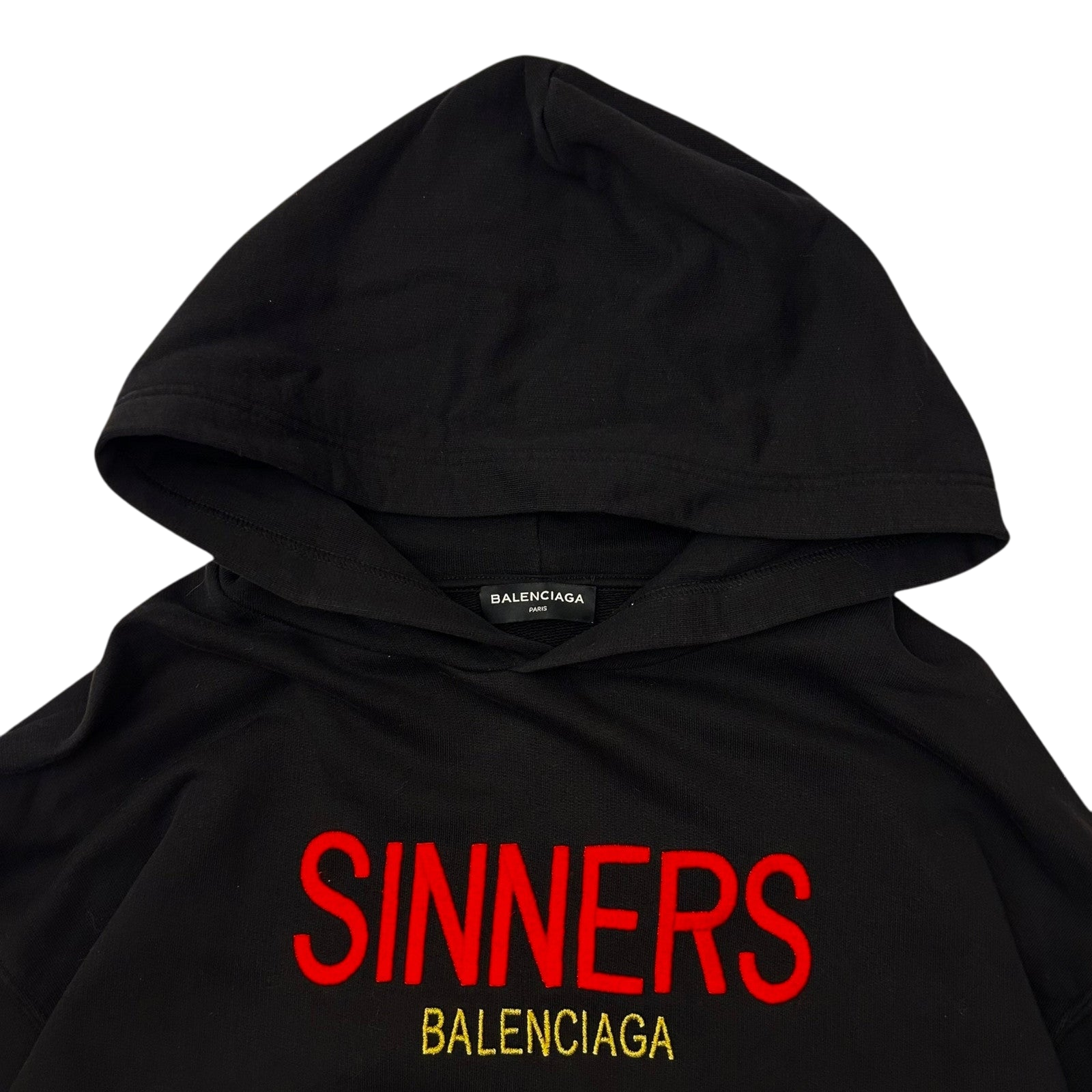 Balenciaga ‘SINNERS’ Oversized Embroidered Hooded Sweatshirt Black (Fits M-L)