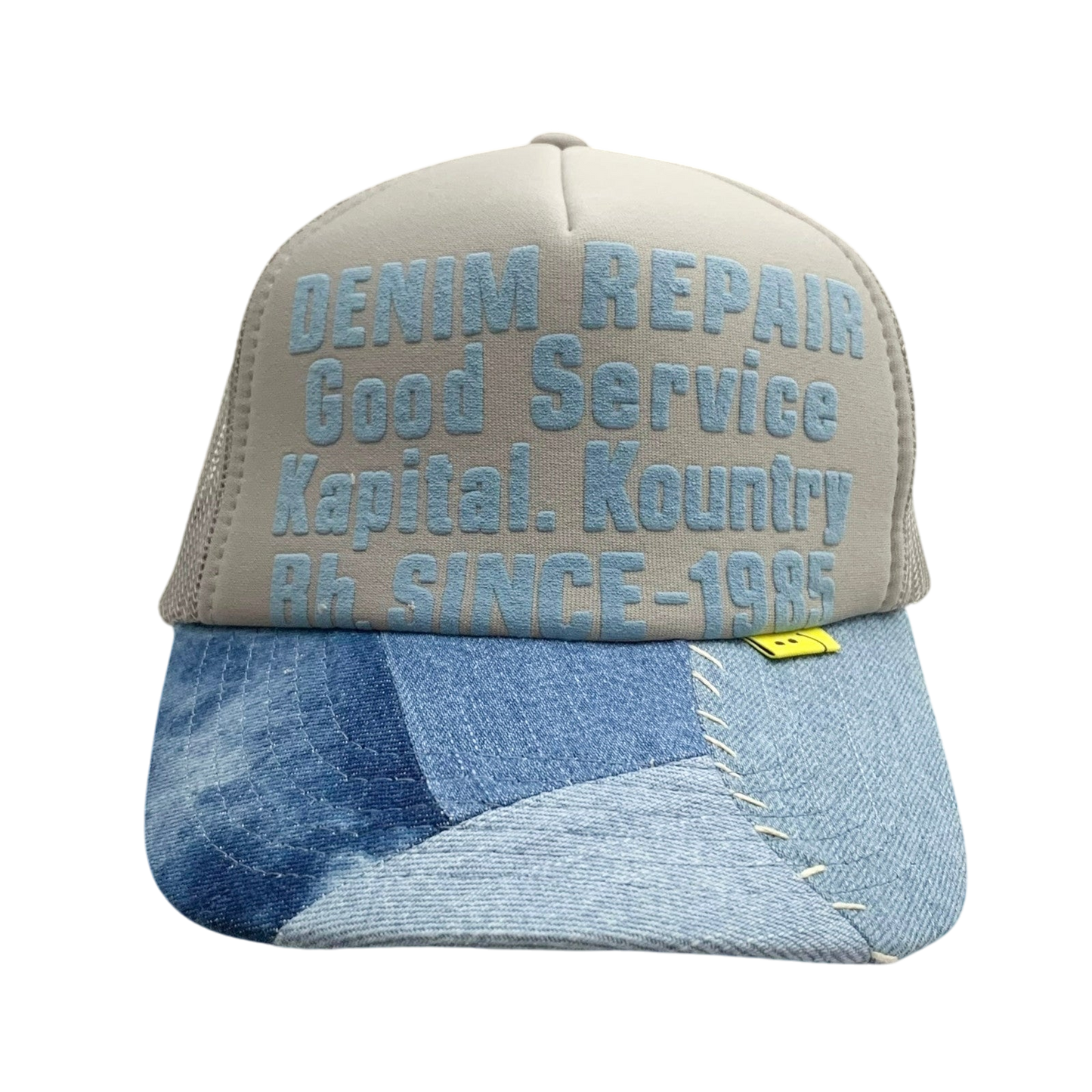 Kapital ‘Denim Repair Service’ Denim Reconstruction Trucker Cap Grey/Blue