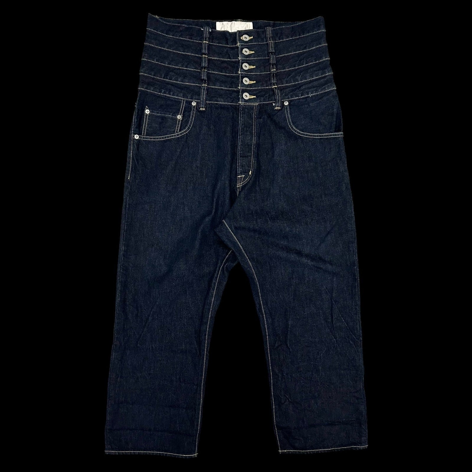 Ganryu AW12 Quintuple Waistband’ Stacked Wide Cut Jeans (Fits 36")