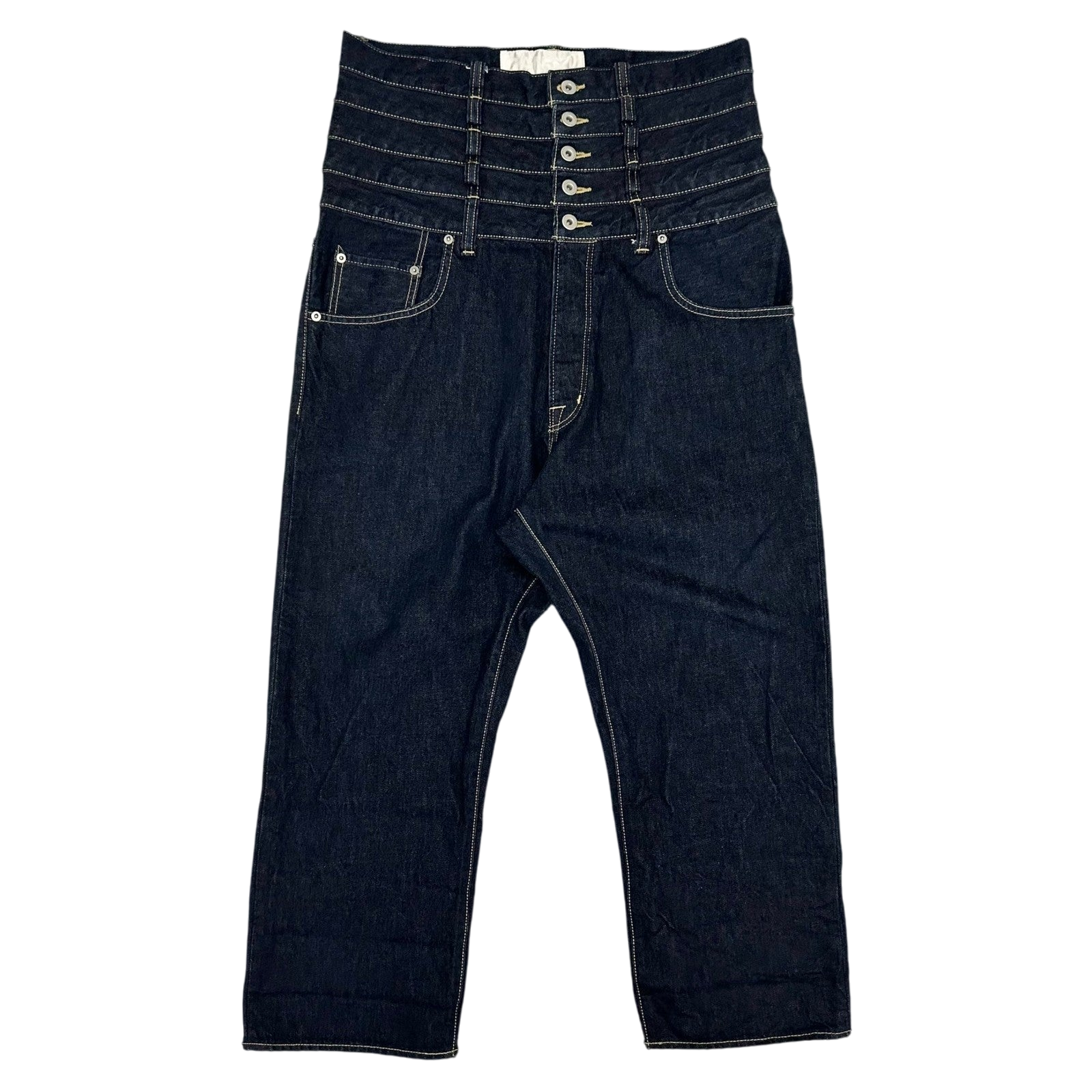 Ganryu AW12 Quintuple Waistband’ Stacked Wide Cut Jeans (Fits 36")