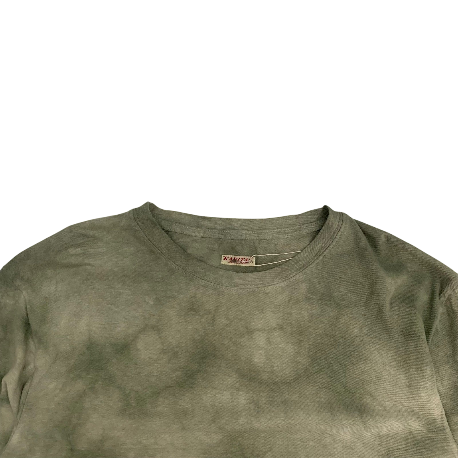 Kapital Tenjiku Uneven Dip Dye Crulon Long-Sleeve Tee Khaki (Fits M)