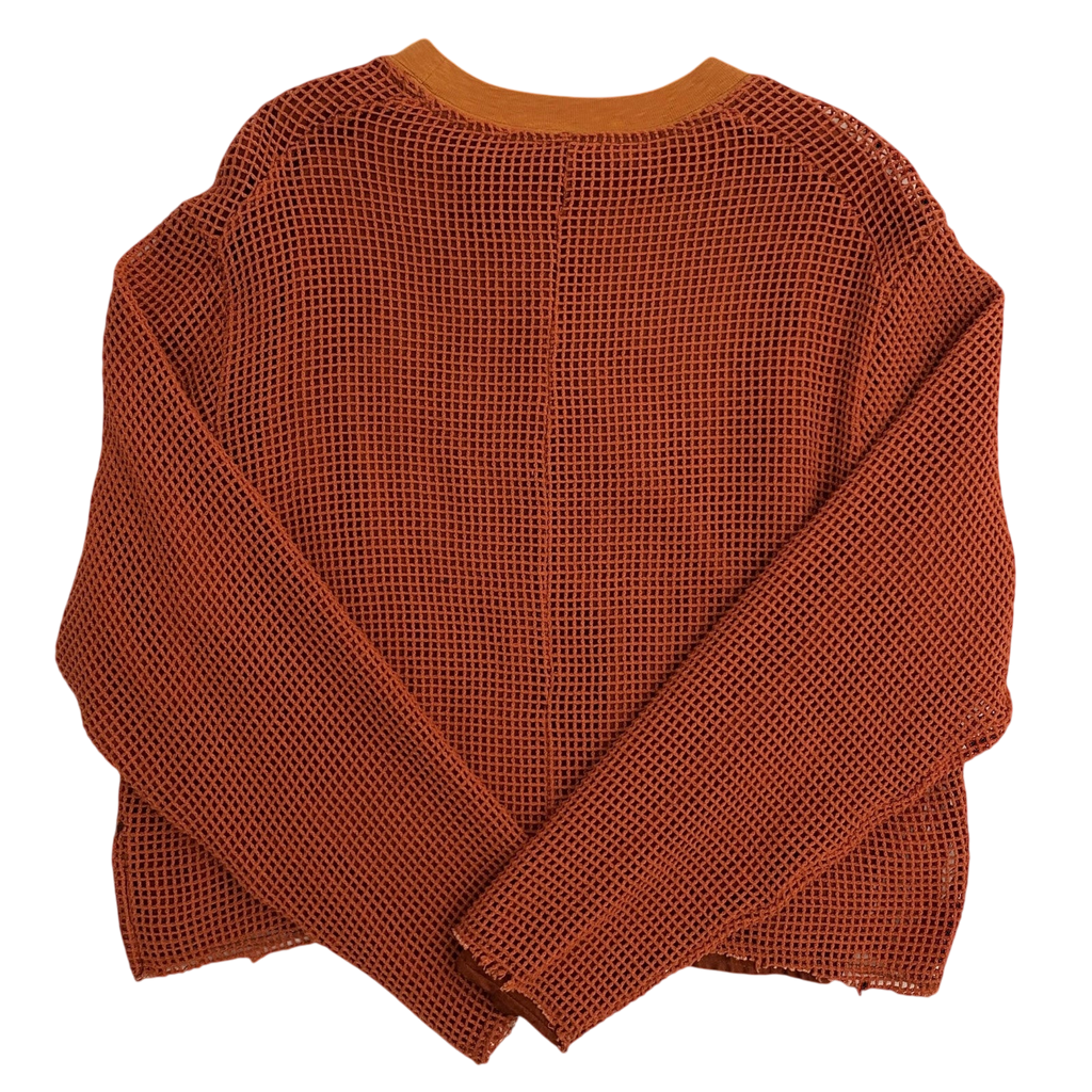 Song For The Mute Double-Layered Raw Hem Mesh Sweater Orange (Fits M)