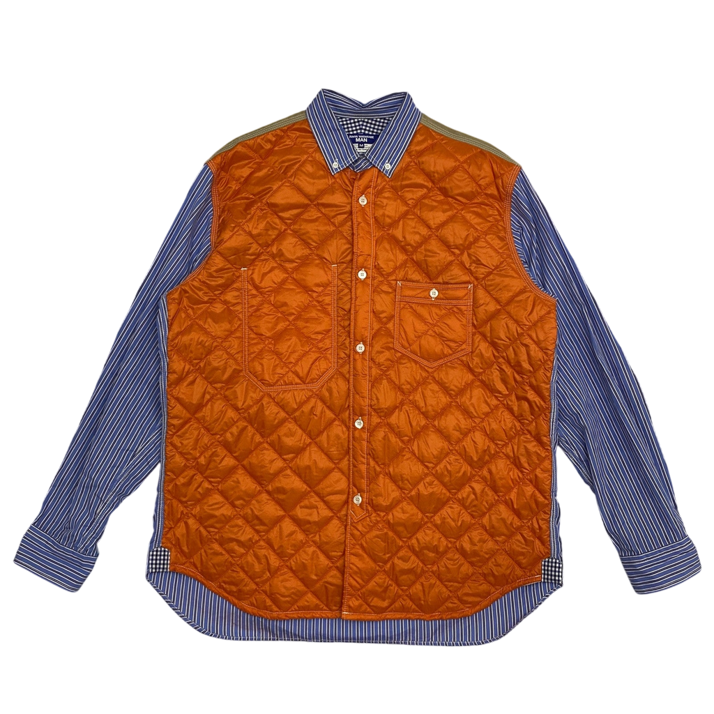 Junya Watanabe Man Quilted Ripstop Panel Striped Shirt Orange/Blue (Fits M-L)