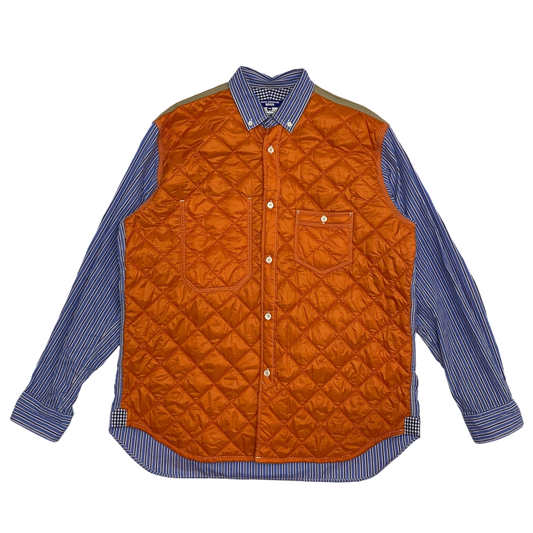 Junya Watanabe Man Quilted Ripstop Panel Striped Shirt Orange/Blue (Fits M-L)