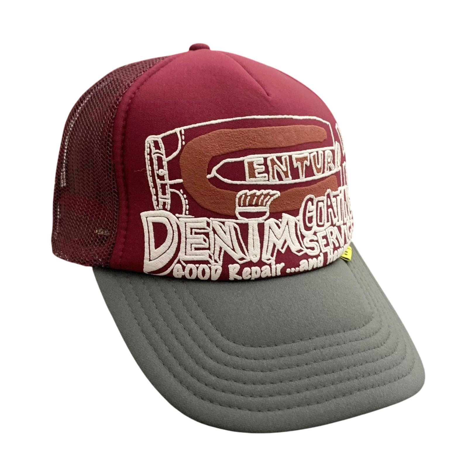Kapital 'Century Denim Coating Service' Trucker Cap Burgundy/Grey